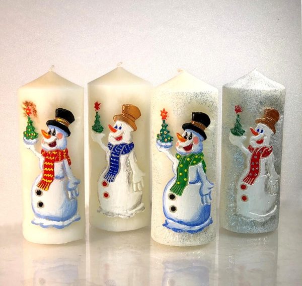 свечи новогодние столбики снеговики